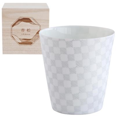 Dolce Duo Lightweight Checkered Pattern Made In Silver Wooden Perfect for Cold Japanese Tumbler, Thin, Japan, Porcelain, Box, Sake, Souvenir, 390ml,