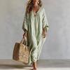 Women's Summer Striped Maxi Dress Loose Fit V-Neck 46085 Sleeve Boho Long Dress Casual