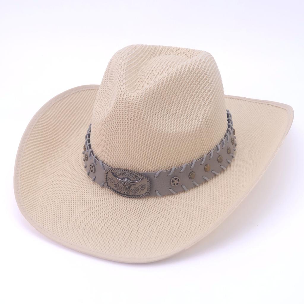 Popular summer ethnic style sunscreen hat bucket hat hard word top western cowboy straw hat