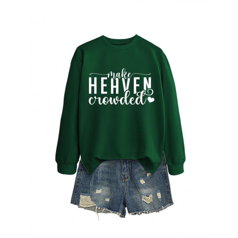MAKE HEART Graphic Print Loose Fit Crewneck Long Sleeve Sweatshirt Women