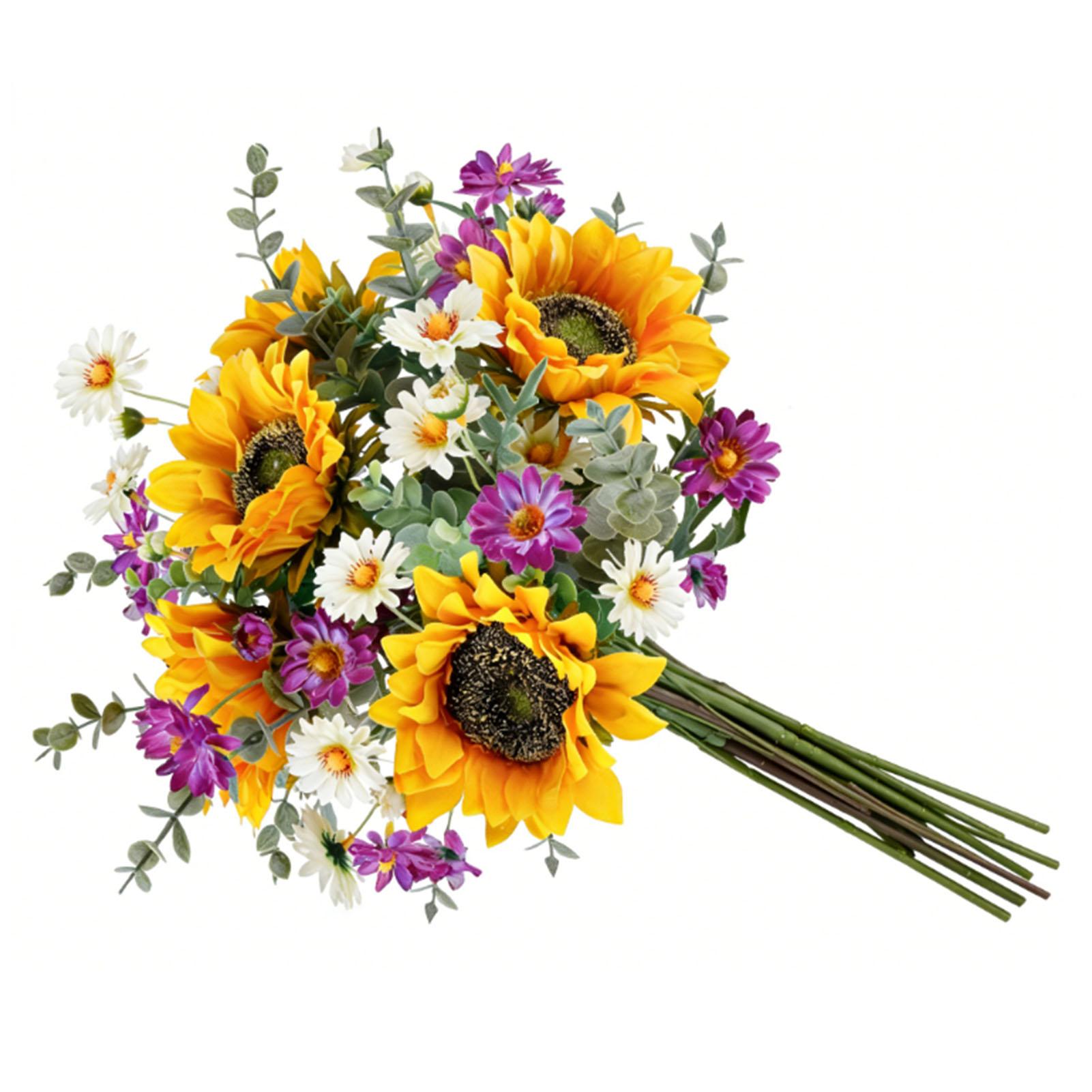 

Artificial Flowers Bouquet Silk Floral Arrangements for Home Kitchen Office Table Centerpieces Wedding Party Sunflower