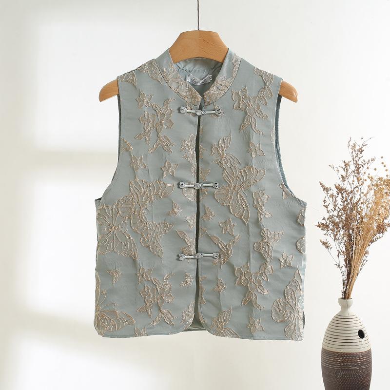 

Vest vest buckled jacquard satin sleeveless top vest top M [Recommended below 50kg] синій