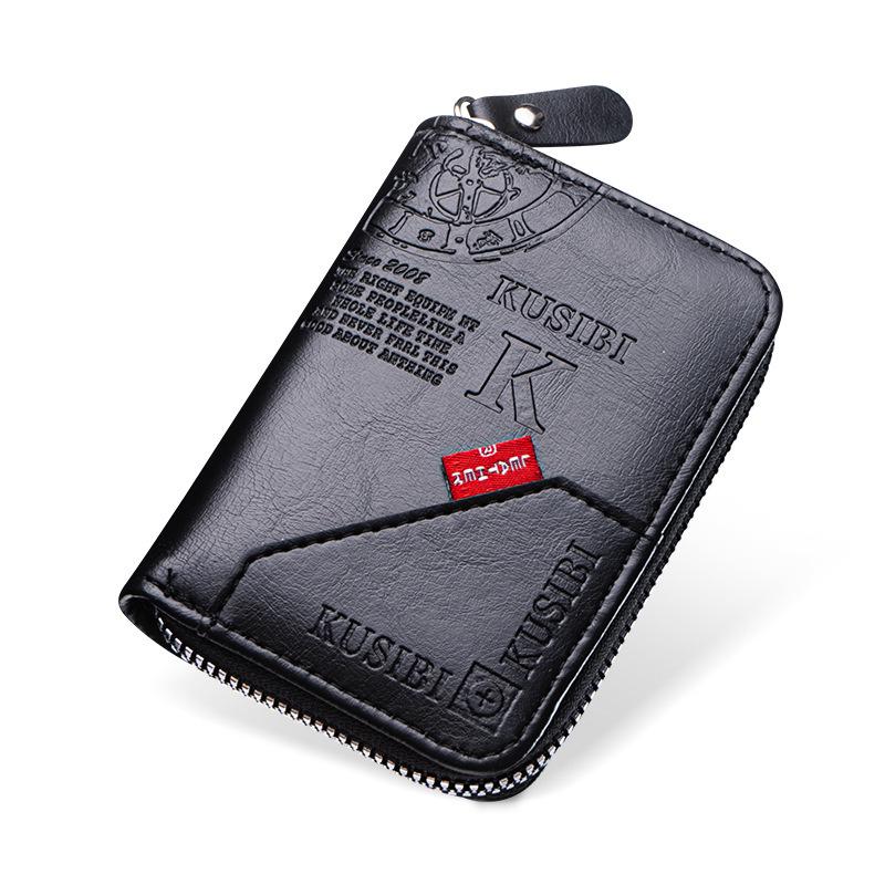 

Men s Retro Leather Accordion Card & ID Holder - Zipper Wallet, Korean Style Fashionable. 110mm*80mm чёрный