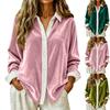 Women's Casual Button Front Long Sleeve Color Lapel Collar Shirt with Korean Velvet Patchwork