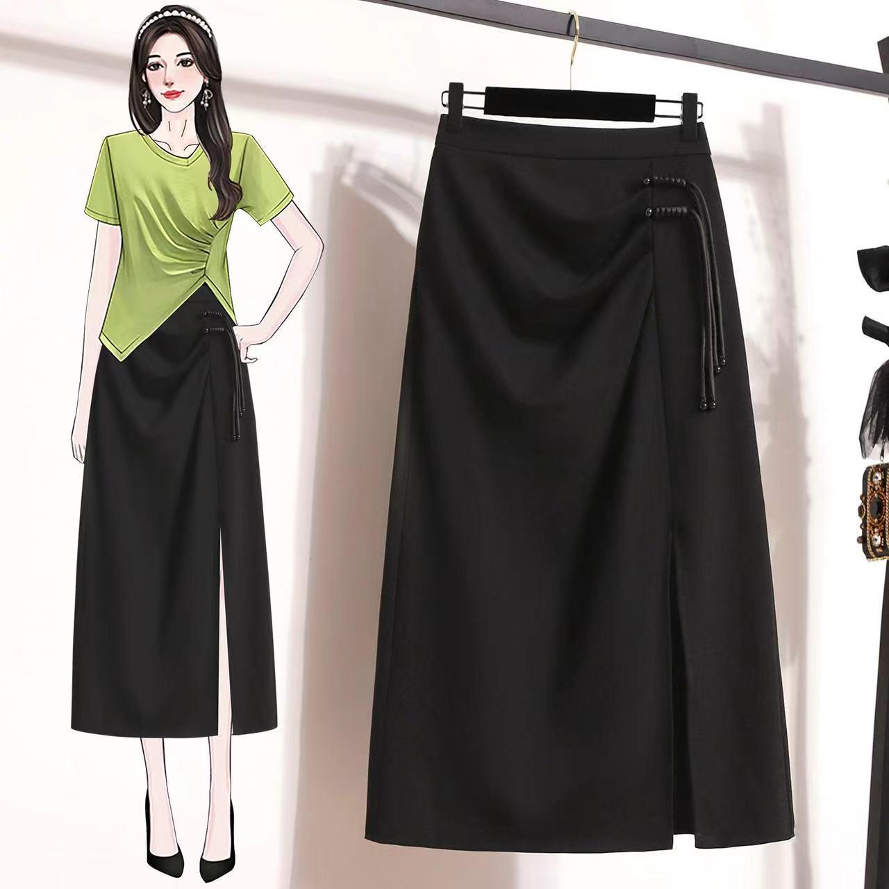 

2025 Женская приталенная юбка миди большого размера с высокой талией в китайском стиле M