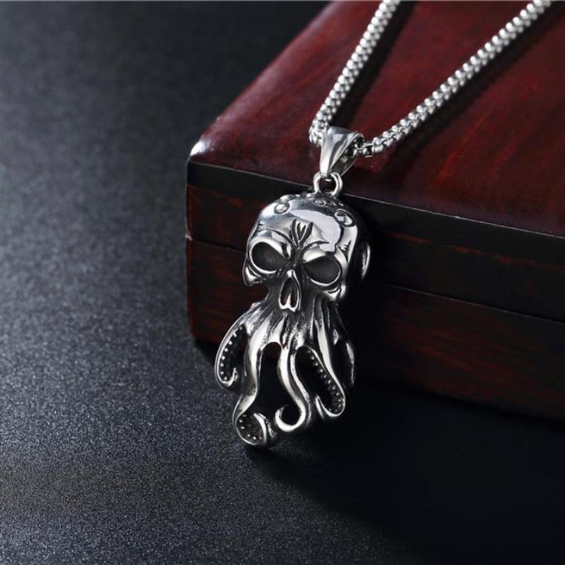 European and American Retro Animal Octopus Men's Titanium Steel Pendant Necklace Octopus Jewelry