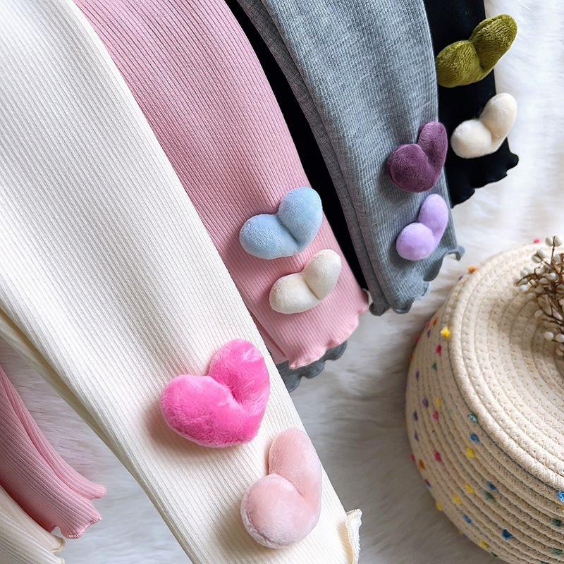 Girls' Fall/Winter Fleece-Lined Outerwear Pants Stylish Heart-Patterned Slim-Fit Fleece Leggings Children's Clothing