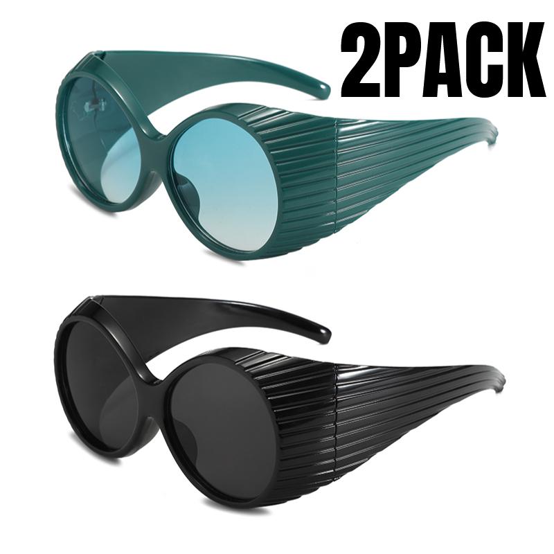 

2PACK Oversized Steampunk Round Sunglasses Women Retro 2000 s Wrap Around Sun Glasses for Female Fashion Big Frame Punk Sunglass