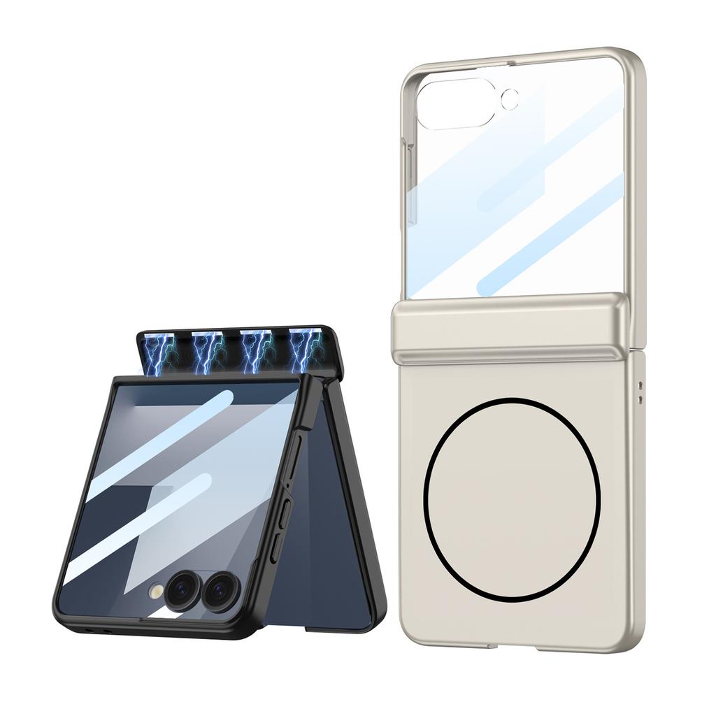 Samsung ZFlip7 Mobile Phone Case Magnetic Hinge Contrast Color Flip7 Wireless Charging Case Film Protection Case