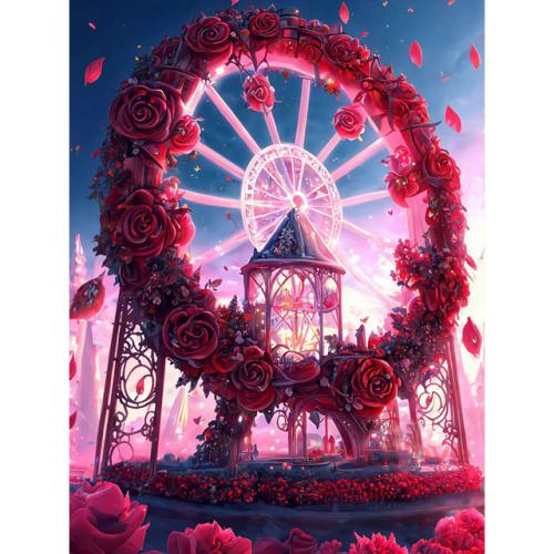 Fantasy Flower Diamantový obraz Růže Ruské kolo Diamantové vyšívání Plný vrták Čtverec kamínků Nástěnné umění Ruční práce S466