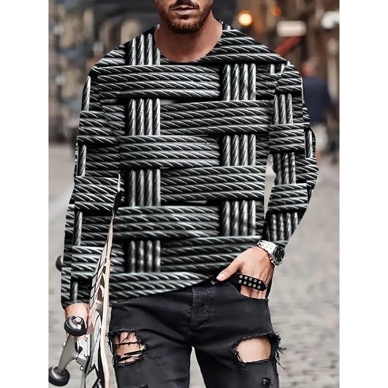 2025 3D Wolf Print Men's Round-neck T-shirt Street-style Men's Long-sleeved T-shirt Autumn-winter Daily Casual Men's Warm Top