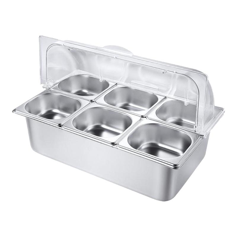 

Catering Display Container Countertop Stainless Steel Pan with Acrylic Lid for Food Storage Practical Seasoning Box 1