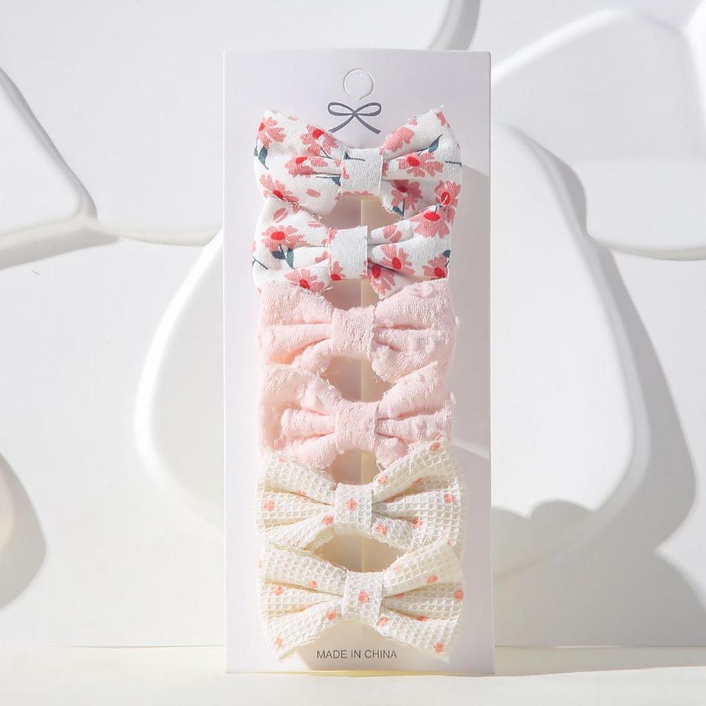 6Pcs/Set Sweet Bowknot Baby Hair Clips Grid Flower Dot Cotton Fabric Barrettes Girls Headwear Princess Kids Hair Accessories