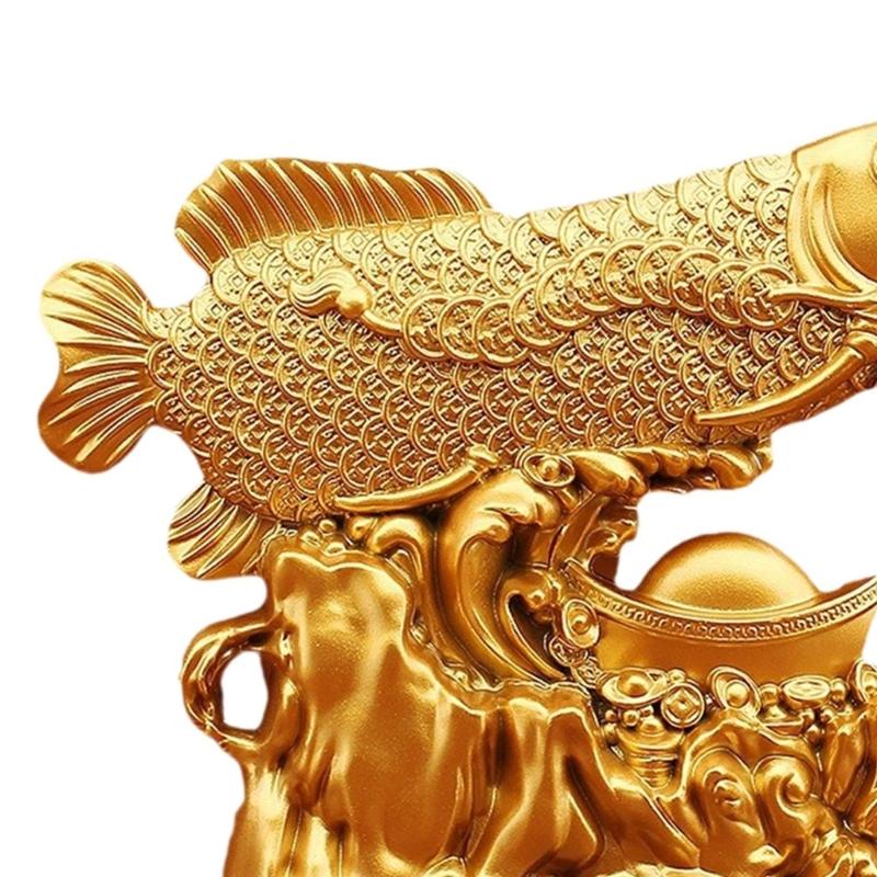 Elegant Arowana Fish Sculpture with Fengshui Symbolism Alloy Animal Figurine Ornament for Office Living Room Decoration
