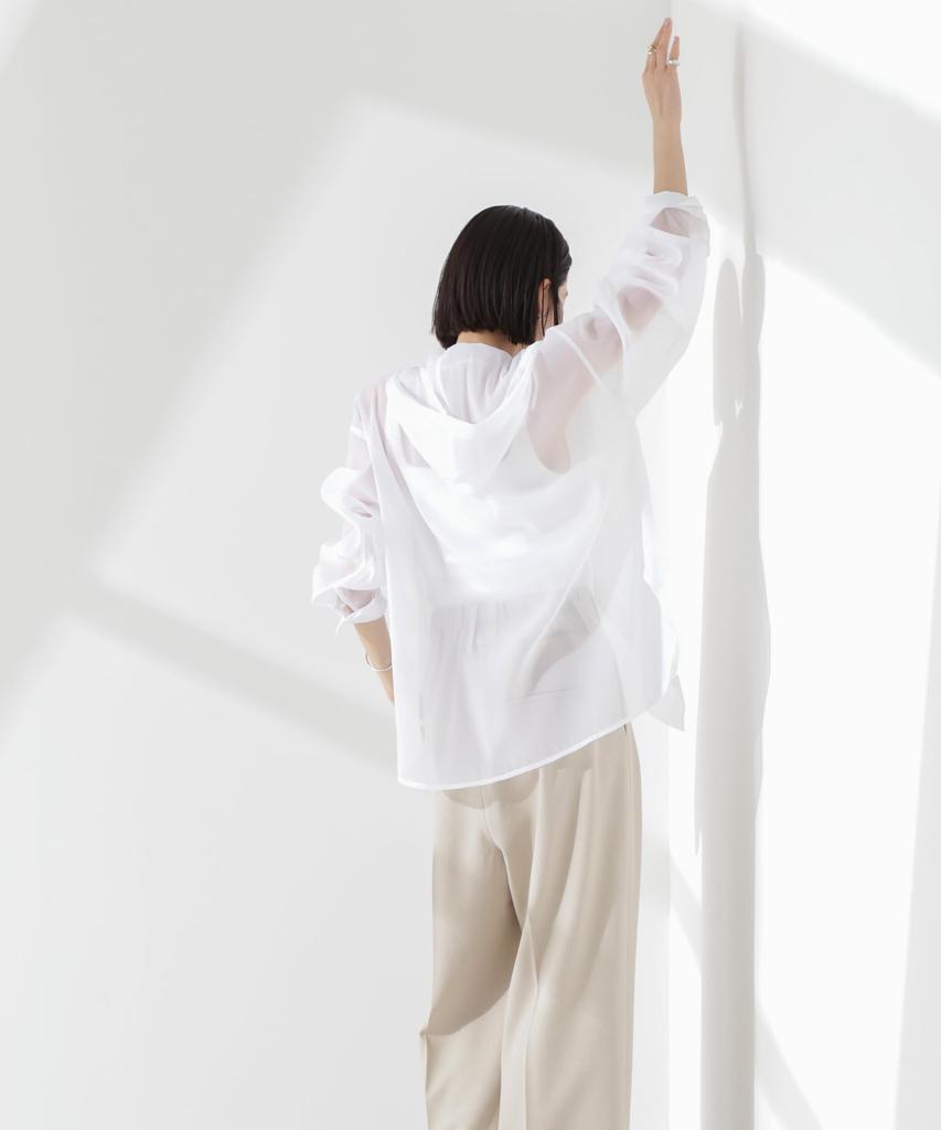 Nano Universe Sheer Hooded F Women's Shirt, 030, White, 673-5120316
