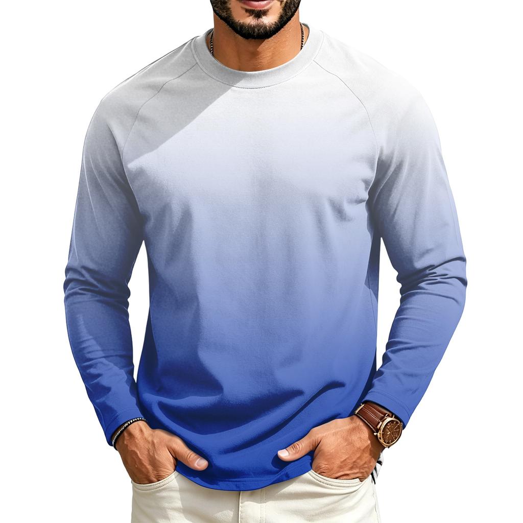 Men's Long Sleeve Raglan T-Shirt with Gradient Design for Casual Everyday Wear