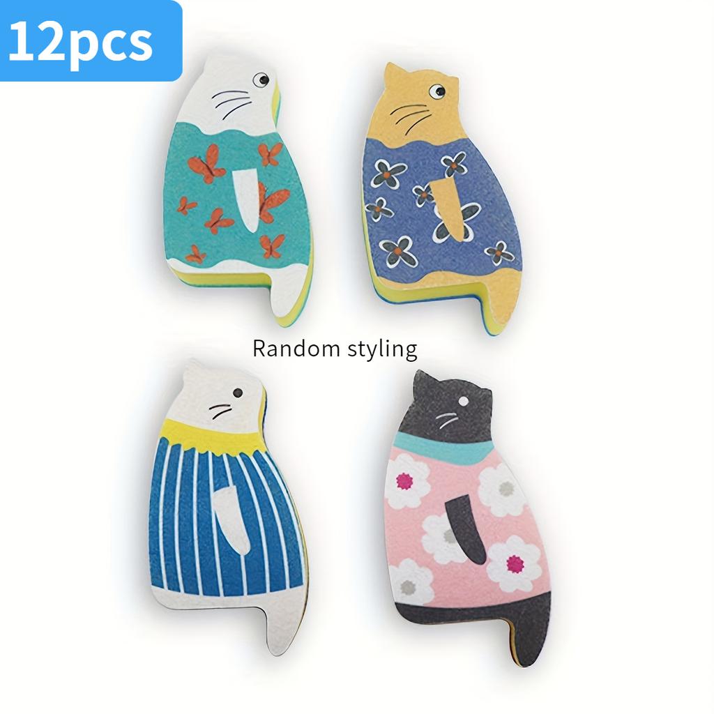 4/8/12pcs Cute Cartoon Cat Ultrafine Fiber Sponge Brush Multipurpose Cleaning Tool for Kitchen,Bathroom and Furniture Gentle On Surfaces,Easy To Use