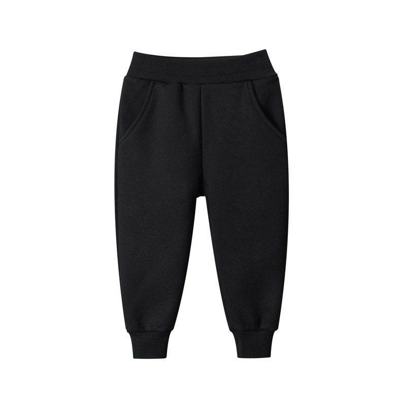 Solid Color with Fur Kids Sports Pants Black 90