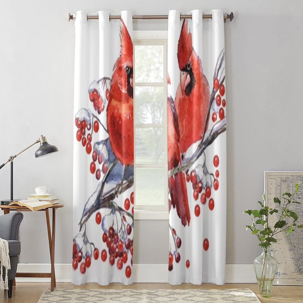 Tende di Natale con Cardinali per Soggiorno Camera da Letto Lussuose Moderne Tende da Cucina Tessuto Drappeggi