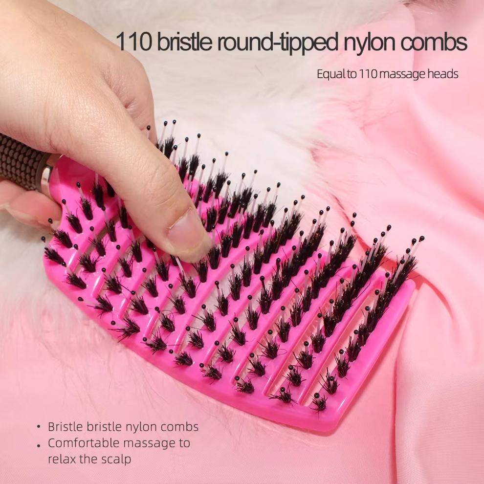 Scalp Massage Comb Bristle Nylon Rubber Handle Vent Detangle Brush for Curly Hair Women & Men Hairdressing Tools