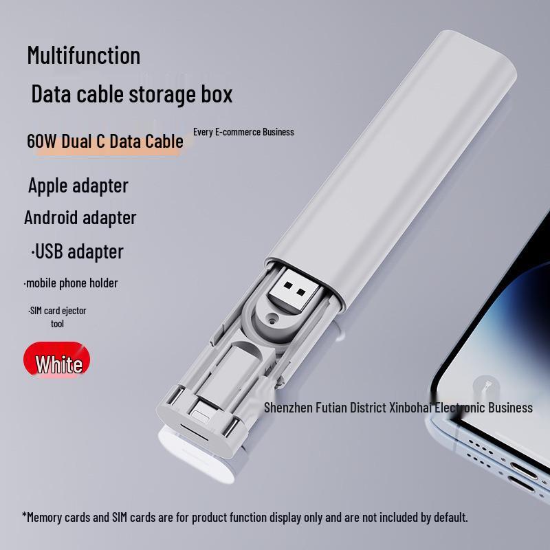 Portable 6-in-1 Multi-Functional Storage Box with 60W Fast Charging Data Cable and Adapter