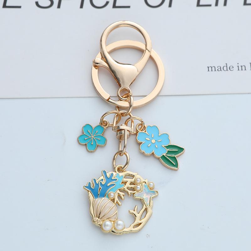 New Marine Style Starfish Shell Cherry Blossom Oil Drip Keyring Pendant