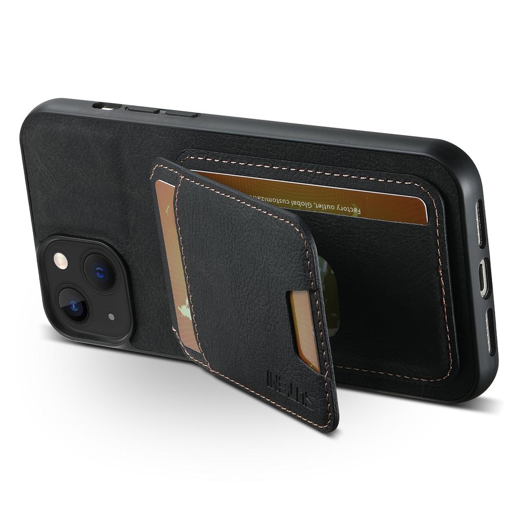 For iPhone 14 Case Litchi Texture PU Leather Card Slots Phone Protector