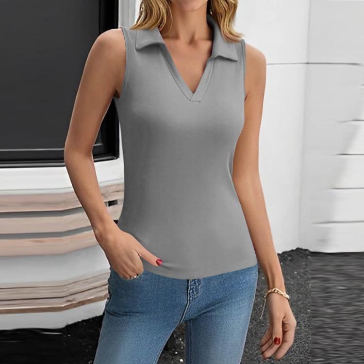 Women's Summer Casual V Neck Sleeveless Solid Color Tight Tank Top Fashion Trendy Top