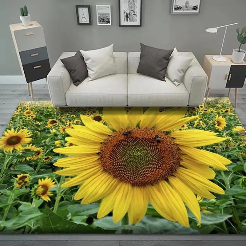 Spring Chamomile Flower Green Lounge Carpet Indoor Outdoor Rural Farmhouse Decor Large Area Rug Camping Kid's Crawling Floor Mat