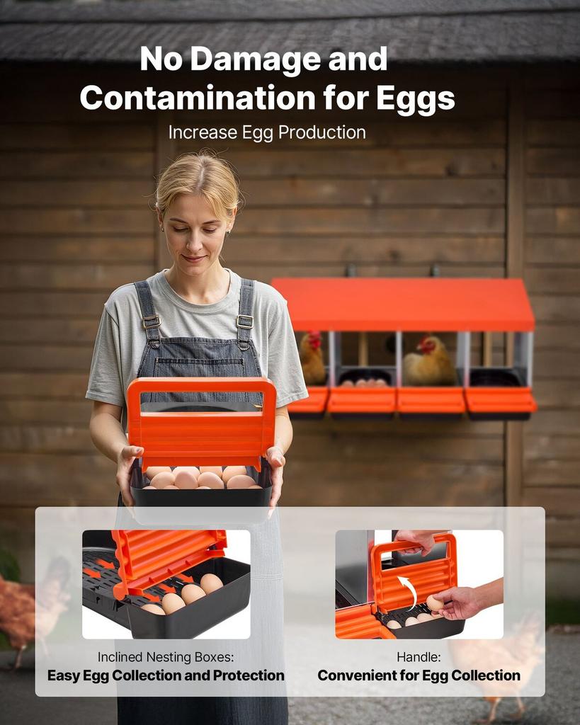 Chicken Nesting Boxes, 4 Compartments, Metal Egg Laying Boxes with Protective Collection Lids, Roll Out Nesting Box, Easy To Assemble, Ideal for Hens,