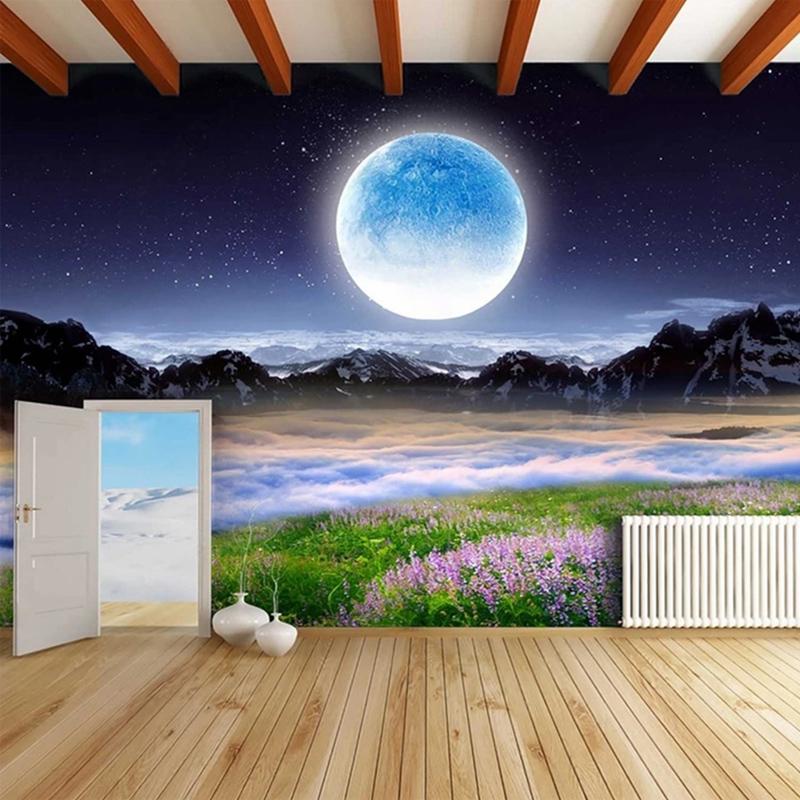 3D Natur Nacht Landschaft Mond Tapete für Schlafzimmer Wohnzimmer TV Sofa Hintergrund Wand Große Wandbilder Wohnkultur
