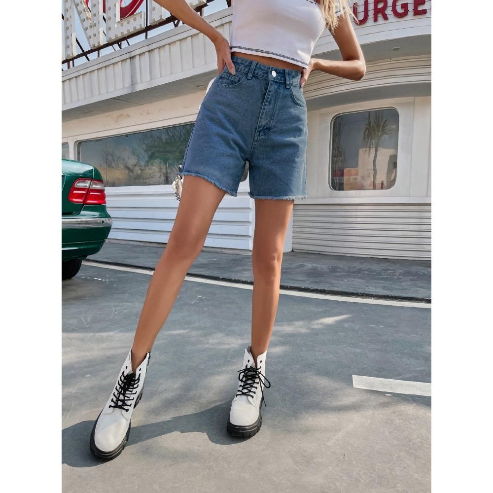 Pantaloncini di Jeans Larghi a Vita Alta da Donna, Pantaloncini Jeans alla Moda Casual Slim Fit per l'Uso Quotidiano delle Signore