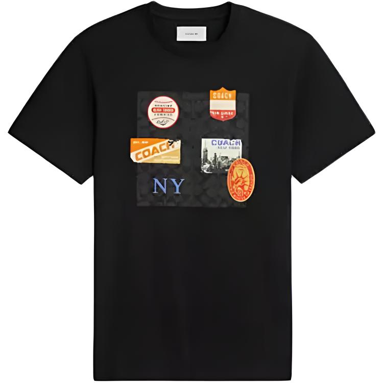 Coach Ribbed Crew Neck Short Sleeve T-Shirt Men Tops Black CBL83-OY2 M 13480₽