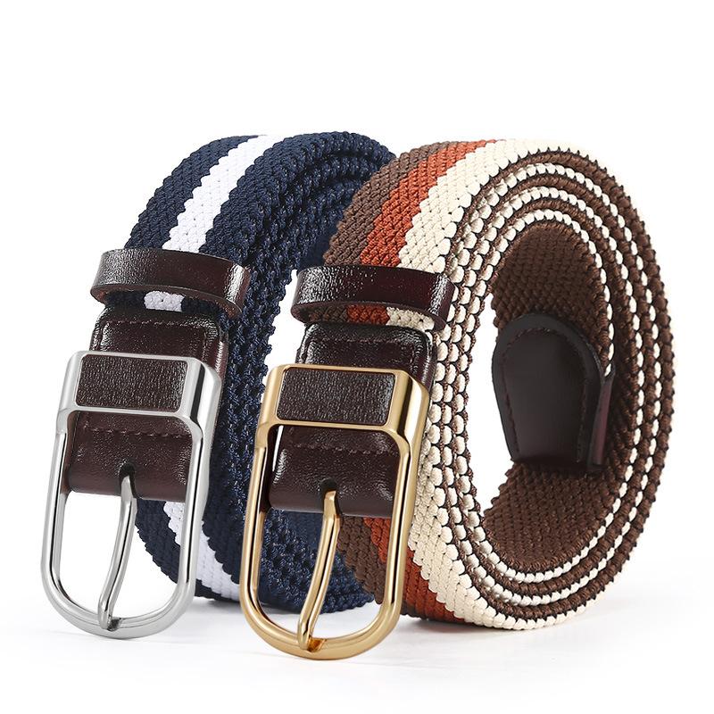 Men'S Elastic Belt Women'S Nylon Elastic Pin Buckle Casual Leather Woven Belt