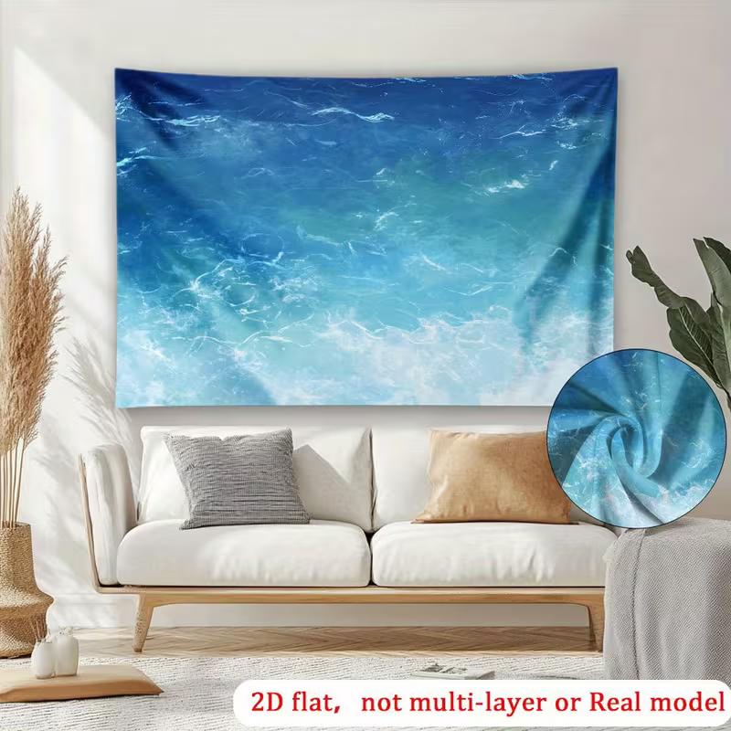 

2D Ocean Wave Tapestry, Blue Gradient Sea Water Backdrop Cloth for Bedroom Aesthetic Decor 47.2x31.5inch/120*80cm
