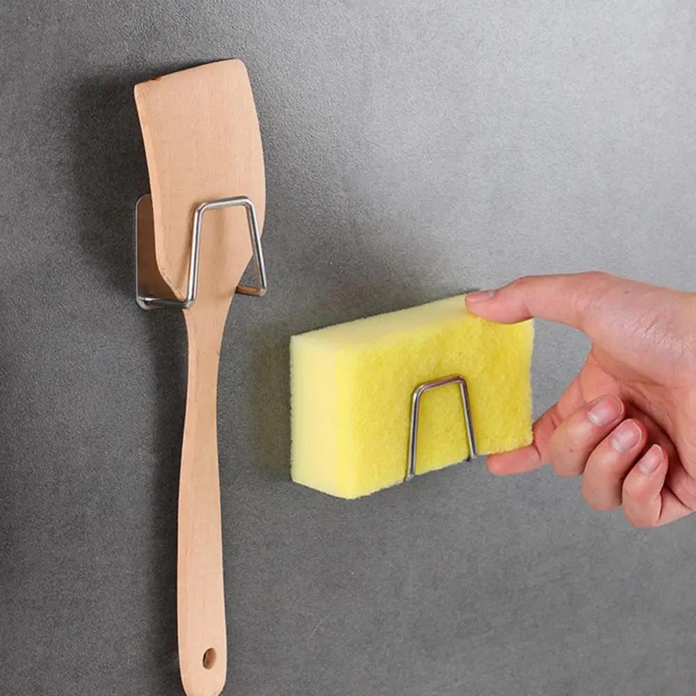 Sponges Holder Kitchen Sink Drain Drying Stainless Steel Rack Self Adhesive Sink Kitchen Hook Storage Organizer