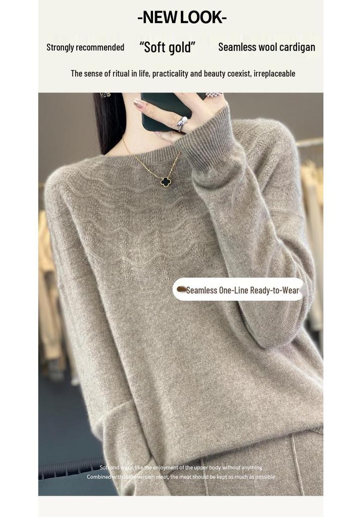2023 Round Neck Casual Wool Sweater for Women - Spring, Autumn, and Winter Loose Knit Base Layer