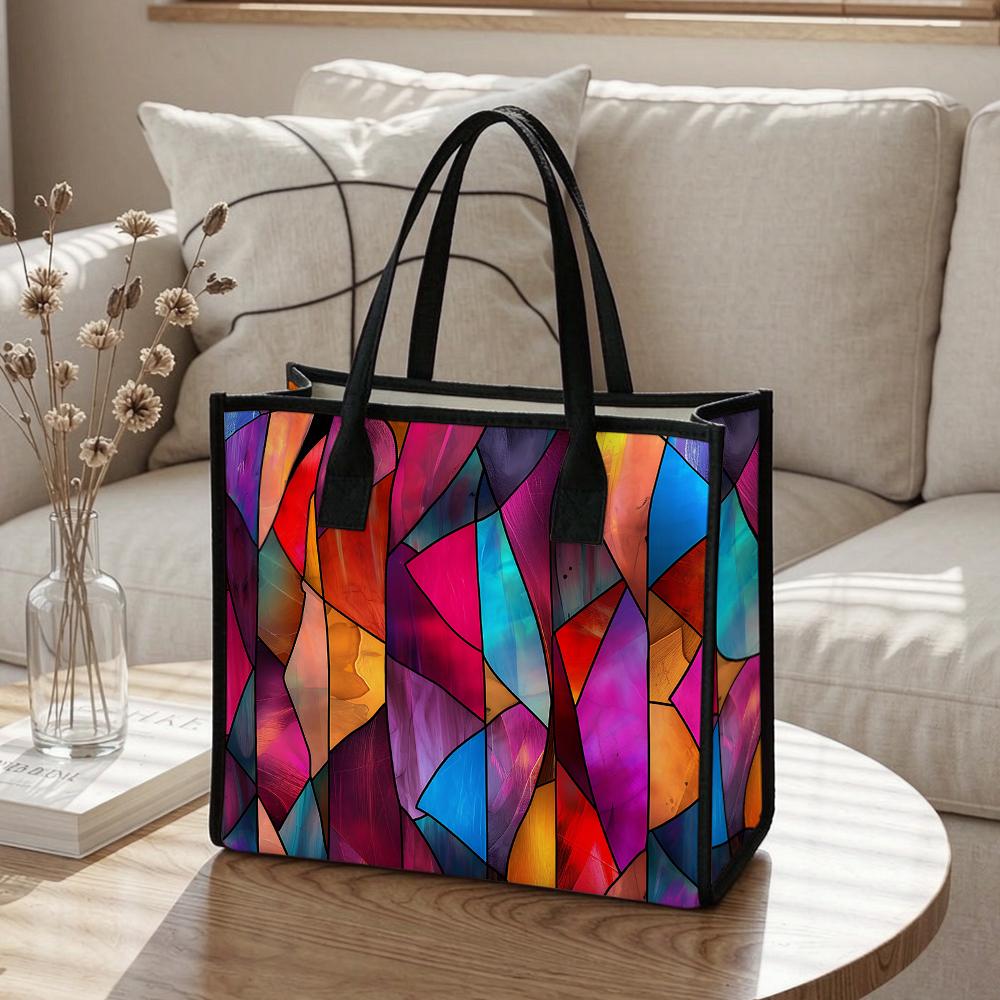 Colorful Stained Glass Pattern Tote Bag Fashion Casual Large Capacity Portable Daily Handbag for Women