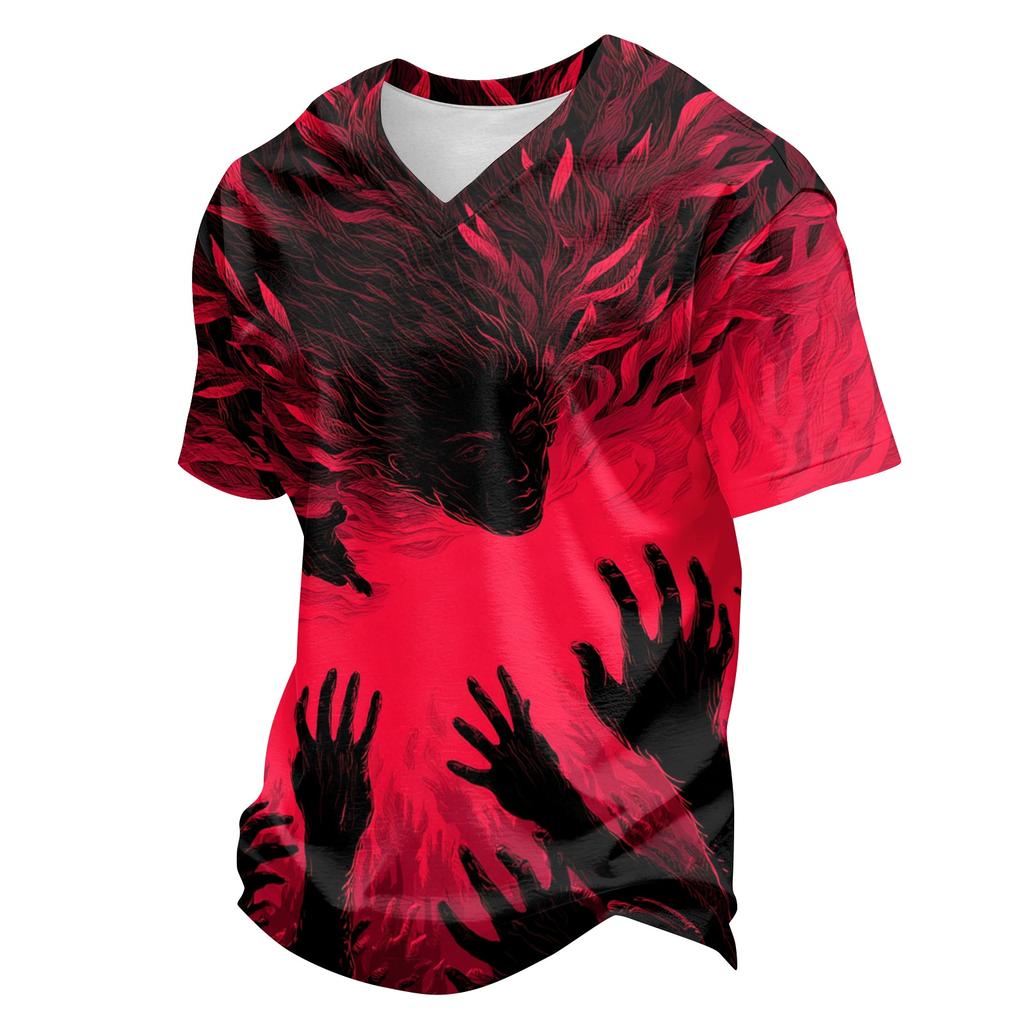 Men's Casual V Neck Lightweight Breathable Short Sleeve Top Halloween Pumpkin Scarecrow Print Summer Tee Shirt for Everyday Wear
