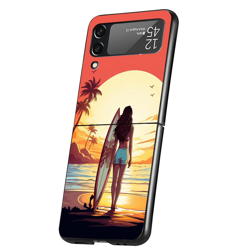 Surf Board Aesthetic Cover Phone Case For Samsung Galaxy Z Flip 7 6 5 4 3 5G Flip7 Flip6 Flip5 Flip4 Flip3 Black Fundas Shell Ga