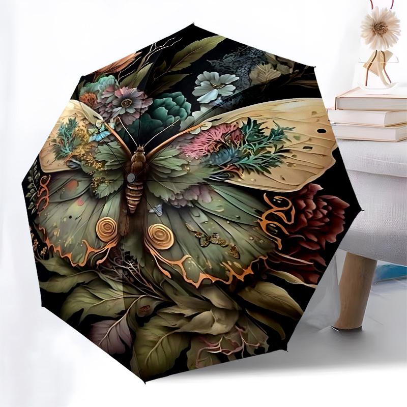1pc Butterfly FlowersOpen/Close Umbrella-Windproof, Compact Travel Umbrella, Sturdy 8-Rib Shaft, Outdoor Accessory, 1030