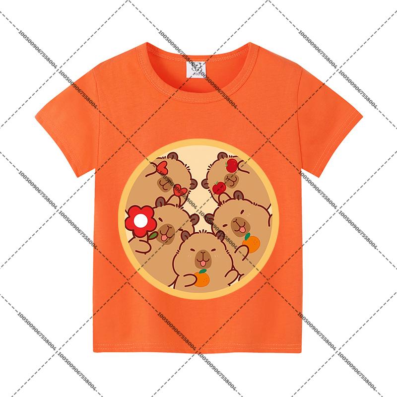 Capybara Summer Colorful T-shirts Child Polyester Short Sleeves Boy Cartoon Shirt Fashion Tops Girl Casuals Clothes Shirts Gift