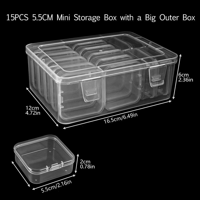 12/15/30PCS 5.5cm Size Square Box Storage Set Household Waterproof Dustproof Transparent Plastic Small Part Organizer Case ZYF