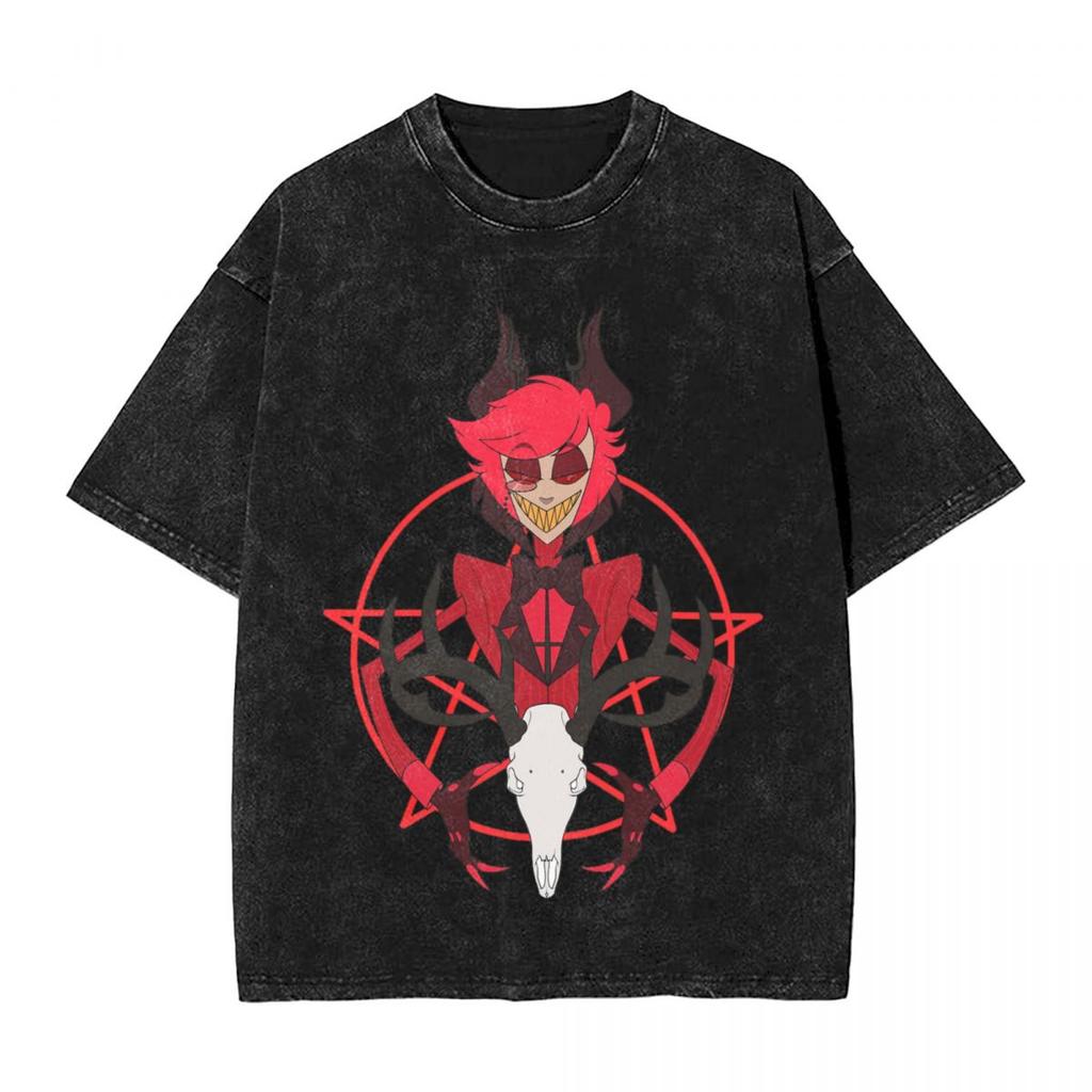 Harajuku Cotton Oversized TshirtMen Short Sleeve TeesAlastor I Love My Boyfriend Summer Loose Washed Tops TShirt