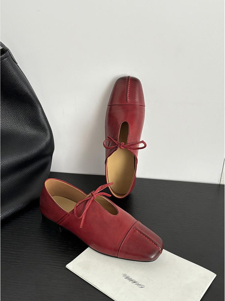 

Туфли-одинарки в стиле мори ретро для женщин, весна 2025, новые, на шнуровке, из вымытой коровьей кожи, на мягкой подошве, туфли бабушки 39 красный