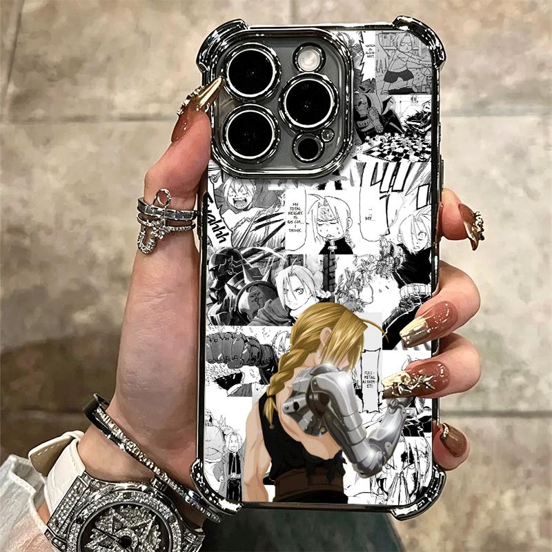 F-ullmetal A-Alchemist Anime Plating Phone Case For Iphone 16 17 Pro Max Air 16E 14 15 Plus 12 13 Mini Anti-Fall Airabag Cover