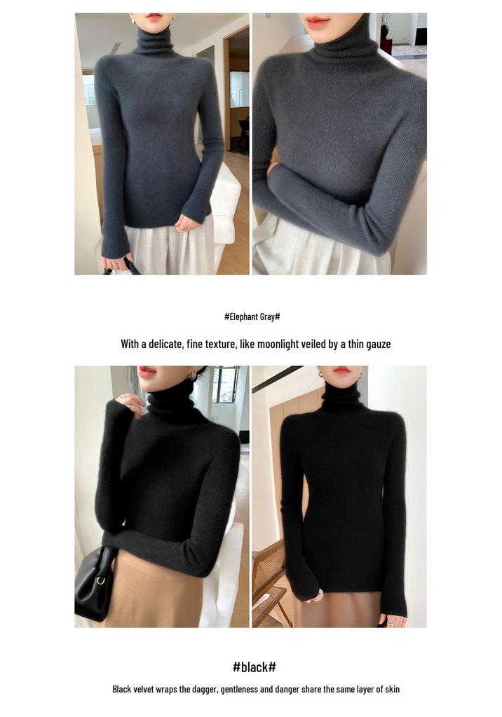 Autumn/Winter Women's Slim Fit High Neck Cashmere Knit Long Sleeve Pullover