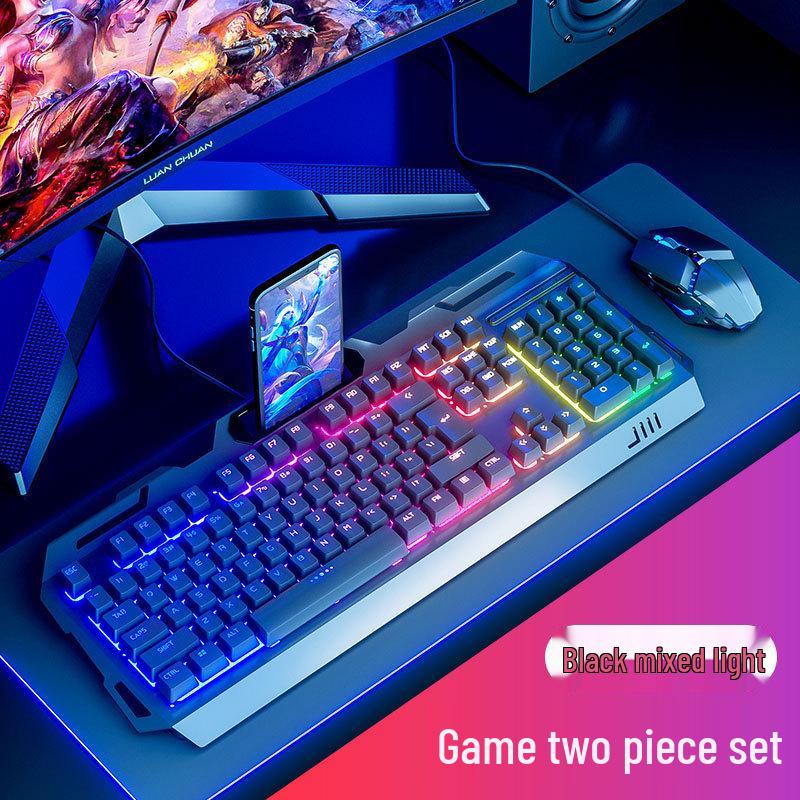 Silent Mechanical Feel Gaming Keyboard, Mouse & Headset Set with Luminous Peripherals