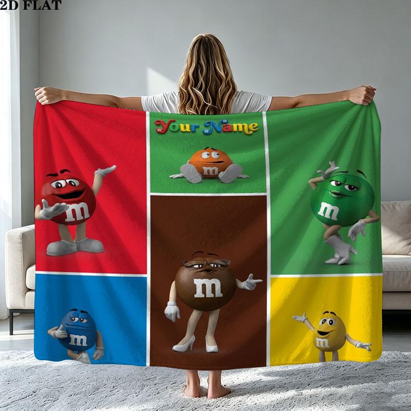 1PC M&M's Custom Name Patterned Flannel Blanket Suitable For All Seasons for Home Decor Warmth and Comfort Gifts Holiday Present