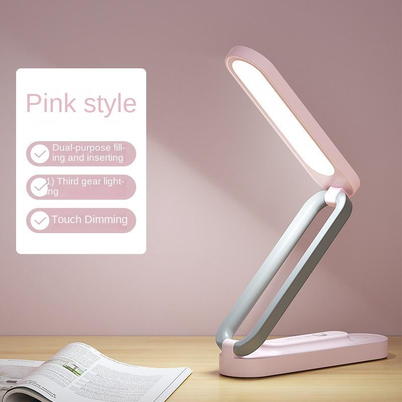

COOINJOY Eye Protection Desk Lamp Student Reading Lamp Charging Plug in Touch Switch LED Creative Folding Desk Bedroom Bedside рожевий